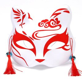 Japanese fox mask (kitsune) with bells - red, type A