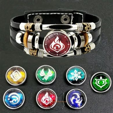 Leather luminescent bracelet "Eye of God" based on the game "Genshin Impact" - pyro element