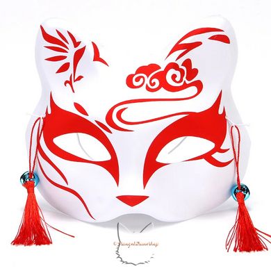 Японская маска лисы (кицунэ) - Japanese fox mask (kitsune) с колокольчиками - красная, тип A