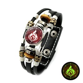 Leather luminescent bracelet "Eye of God" based on the game "Genshin Impact" - pyro element