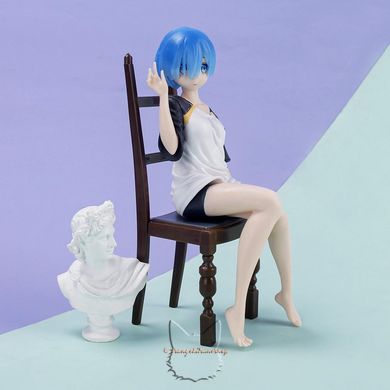 Anime figure Rem in Subaru clothes - Re Zero - 16.5 cm, with a chair