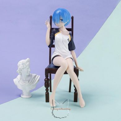 Anime figure Rem in Subaru clothes - Re Zero - 16.5 cm, with a chair