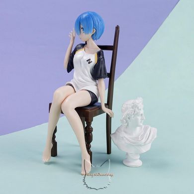 Anime figure Rem in Subaru clothes - Re Zero - 16.5 cm, with a chair