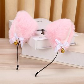 Cat ears with a bell tied with a bow - pink