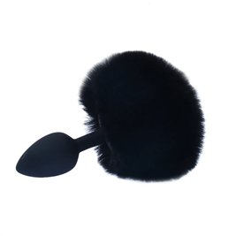 Anal plug bunny rabbit tail - silicone black tail and plug