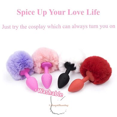 Anal plug bunny rabbit tail - silicone pink plug, light purple tail