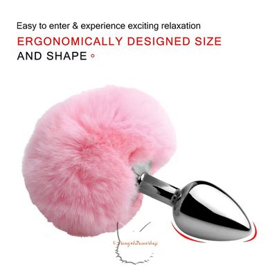 Anal plug bunny rabbit tail - silicone pink plug, light purple tail