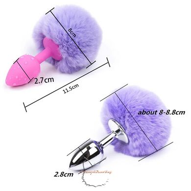 Anal plug bunny rabbit tail - metal, pink tail