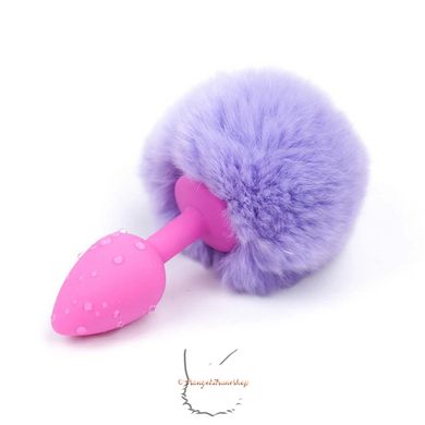 Anal plug bunny rabbit tail - silicone pink plug, light purple tail