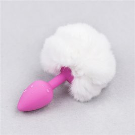 Anal plug bunny rabbit tail - silicone pink plug, white tail