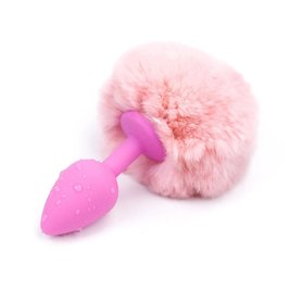 Anal plug bunny rabbit tail - silicone pink plug, light pink tail