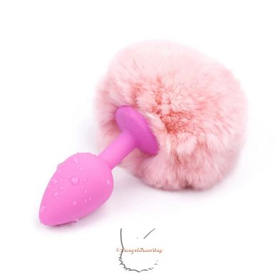 Anal plug bunny rabbit tail - silicone pink plug, light pink tail