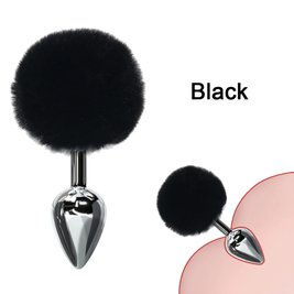 Anal plug bunny rabbit tail - metal, black tail