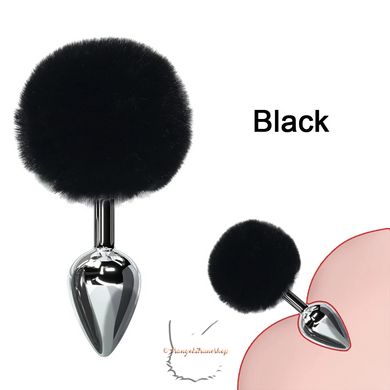 Anal plug bunny rabbit tail - metal, black tail