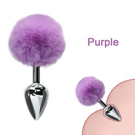 Anal plug bunny rabbit tail - metal, purple tail