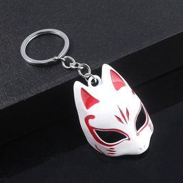 Металлические брелки в виде маски кицунэ (японской лисы) - Персона 5 (Persona 5) - Юскэ Китагава (Yusuke Kitagawa), Бело-красный, Брелок