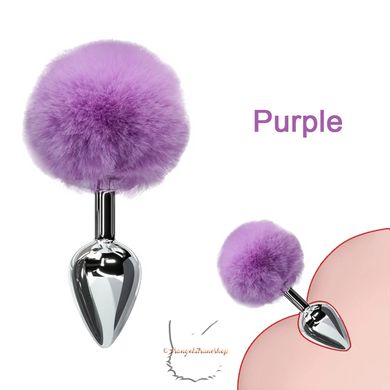 Anal plug bunny rabbit tail - metal, purple tail