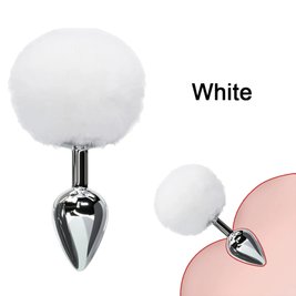 Anal plug bunny rabbit tail - metal, white tail