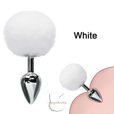 Anal plug bunny rabbit tail - metal, white tail