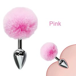 Anal plug bunny rabbit tail - metal, pink tail