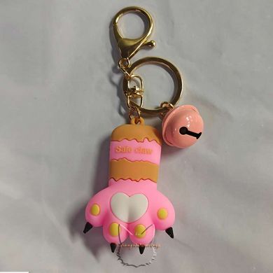 Keychain in the shape of a cat's paw with a bell - pink