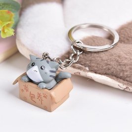 Keychain "cat in a box" - gray