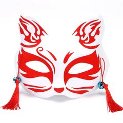 Японская маска лисы (кицунэ) - Japanese fox mask (kitsune) с колокольчиками - красная, тип B