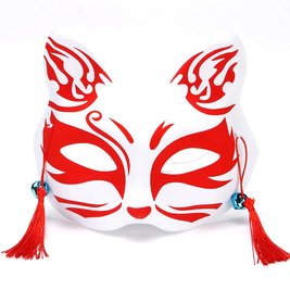 Japanese fox mask (kitsune) with bells - red, type B