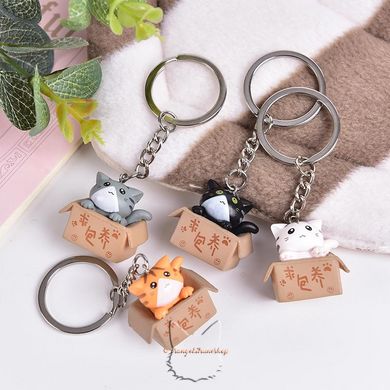 Keychain "cat in a box" - white