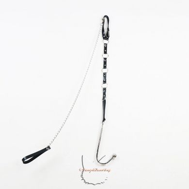 Adjustable leather neck straps with metal anal hook and leash - BDSM bondage