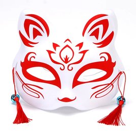 Японська маска лисиці (кіцуне) - Japanese fox mask (kitsune) з дзвіночками - червона, тип D