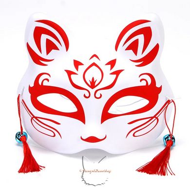 Японська маска лисиці (кіцуне) - Japanese fox mask (kitsune) з дзвіночками - червона, тип D