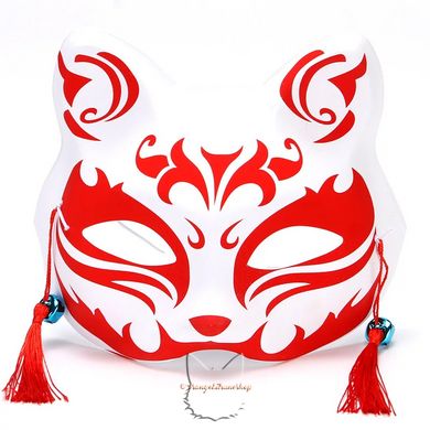 Японська маска лисиці (кіцуне) - Japanese fox mask (kitsune) з дзвіночками - червона, тип E