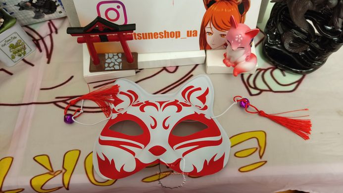 Japanese fox mask (kitsune) with bells - red, type E