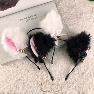 Cat ears with a bell tied with a bow - pink