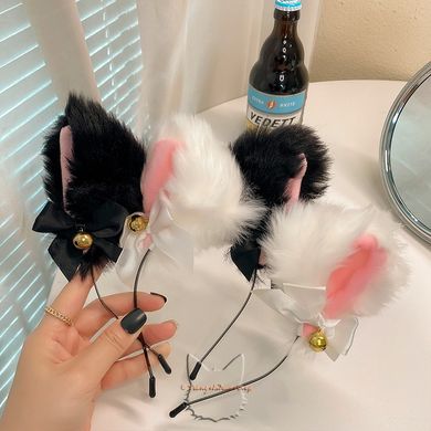 Cat ears with a bell tied with a bow - gray